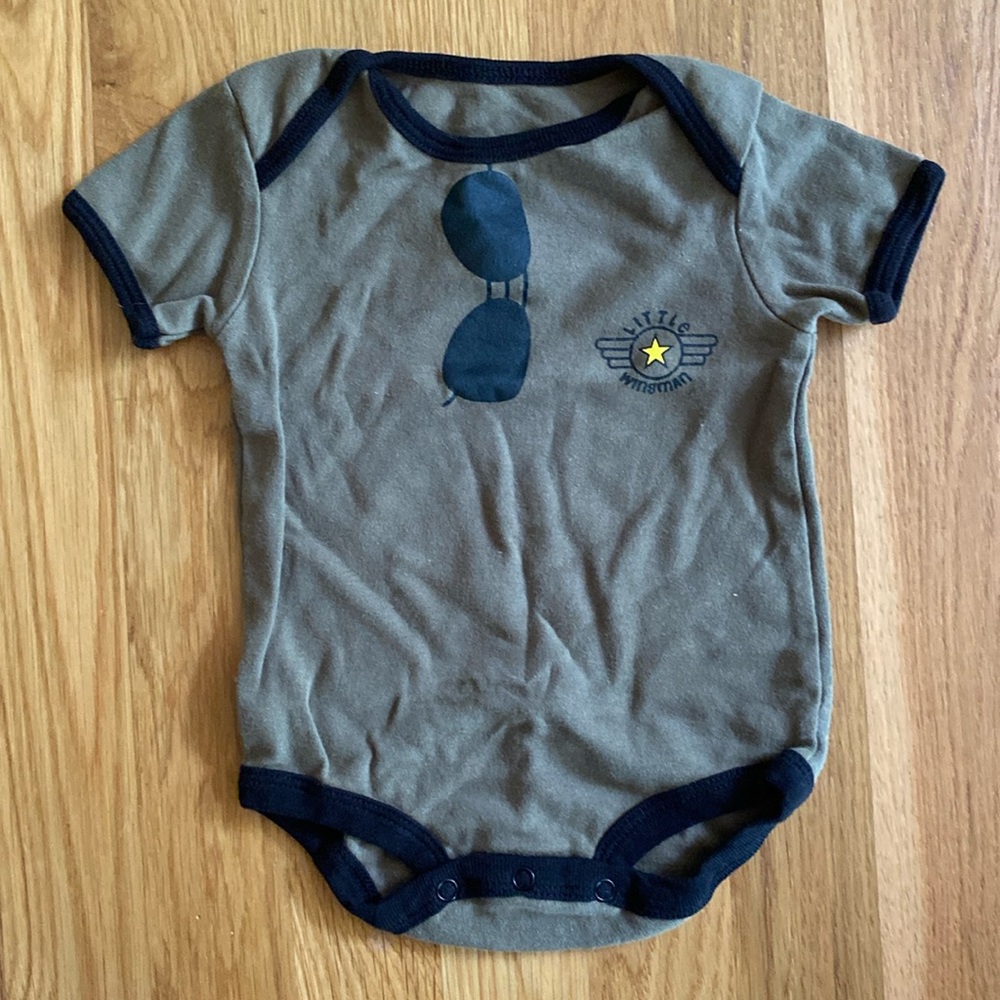 9-12M Little Wingman Aviator Short Sleeve Onesie Bodysuit